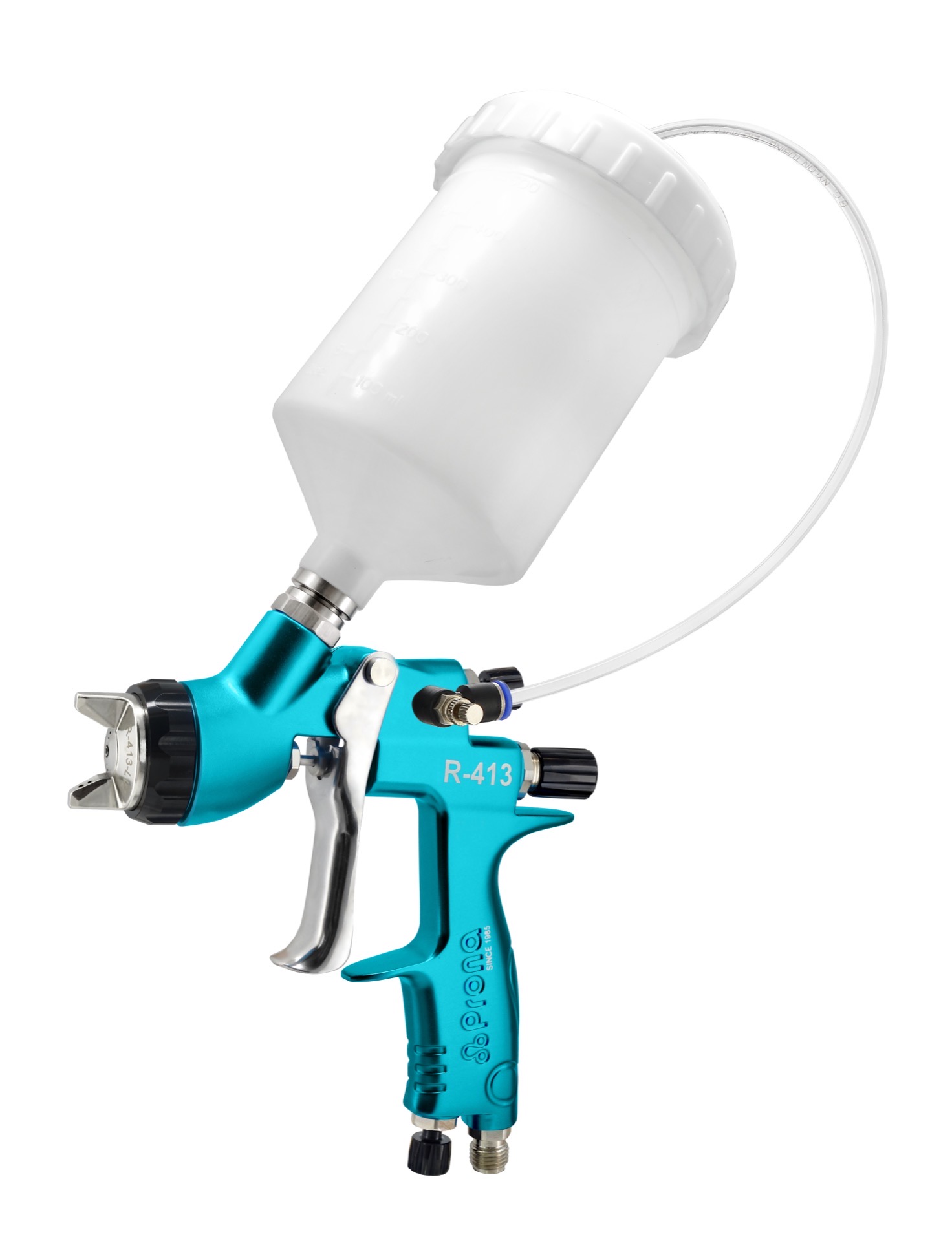 Paint Spray Gun / Air Gun w. nozzle and pressure cup Prona R-413G-IP-xx Nozzle System With Flow Cup