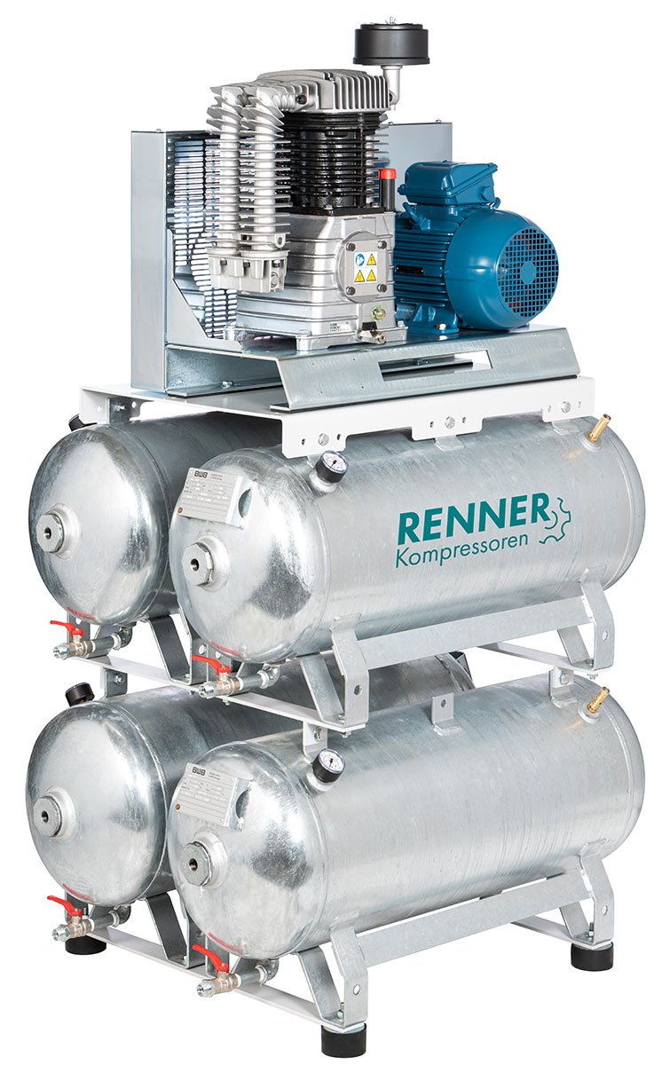 RIKO 700/4x90 - 960/4x90 Stationary Piston Compressor for Industry 4.0-5.5 kW, 10 bar, 4x90 l