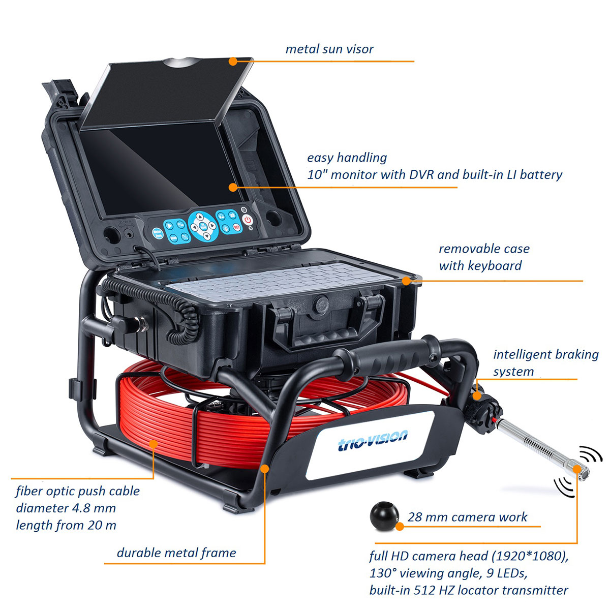 Pipe Inspection Camera AHD 18 mm Self-Levelling With 512Hz Transmitter